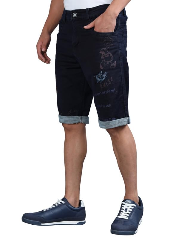 beevee Men’s Cotton Navy Text Printed Casual Shorts | 100% Yarn Dyed Structured Fabric, Mid Rise, Knee Length with Button Closure-picture-10