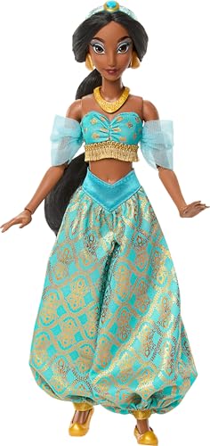 Mattel Disney Princesas Sparkling Princess Jasmine boneca e acessórios com roupa, sapatos, colar e brincos de retirada e colo, inspirada no filme, JMP63