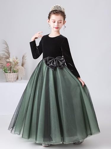 dideyttawl Long Pageant Dresses Girls Formal Dresses Size 4-16 Long Sleeves Tulle Velvet Round Neckline Flower Girl Dress2