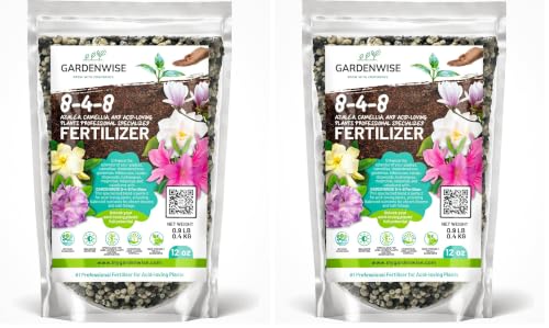 GARDENWISE 8-4-8 Acidic Fertilizer for Azaleas, Camellias (Camelia), Hydrangeas, Blueberries, Gardenias, Magnolia Trees, Evergreens, and Rhododendrons - Ideal Iron-Rich Plant Food (12 OZ) (Pack of 2)