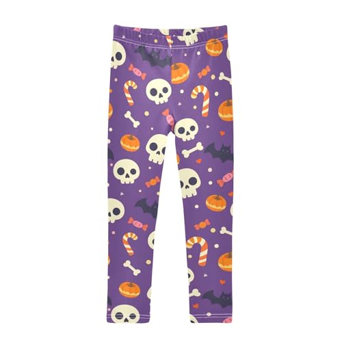 Cute Skull Candy Pumpkin Bat Girls Leggings Soft Stretch Workout Yoga Dance Pants for Kids Casual Tights