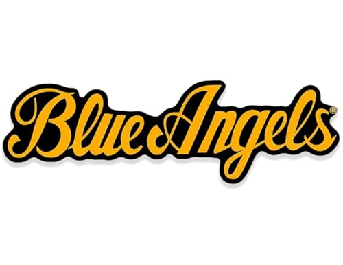 Image of Black and Yellow: Blue Angels Yellow Cursive Letters Sticker (Fly Pilot Jet Decal Logo Word Writing Naval Decal for car Truck Laptop or Plane (3 x 9 inch) Navy Licensed