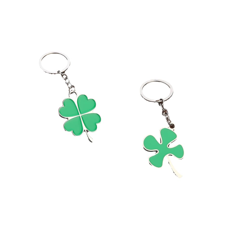 Kysin Chiys2 Pcs Set Four-Leaf Clover Fortune Keychain Lucky Shamrock Sparkling Charm Keyring St.Patrick Day Gift for Women Men