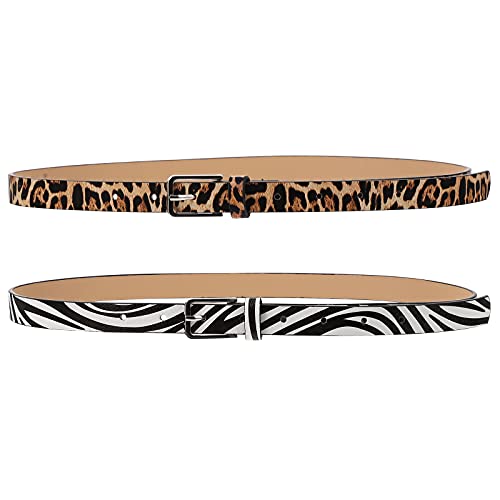 LUOZZY 2 Pcs Leopard Belts for Women Square Zebra Belt with Buckle Fashion Jeans Belts for Women