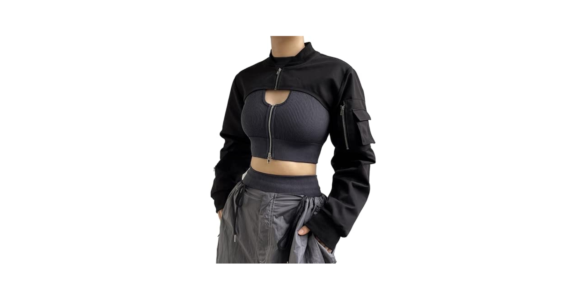 Amazon.com: HeiBai Xiong Cropped Leather Jacket Goth Moto