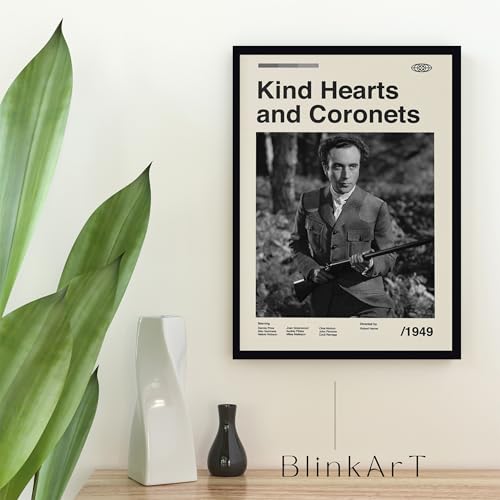 Image of BLINKART Kind Hearts & Coronets Movie Poster Frame 8x12 Inch | Premium 300 GSM Paper Wall Print | Mid Century Vintage Film Artwork for Home, Bedroom, Living Room, Office | Framed Photo Decor