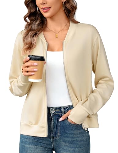 Totatuit Womens Zip up Jacket Sweatshirt Lightweight Cardigan Hoodless Long Sleeve Outerwear Casual Coat with Pockets