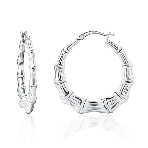 925 Sterling Silver Bamboo Earrings Women, Boho Style Large Hoop Earrings Door Knocker Earrings for Party, Anniversary < Birthday