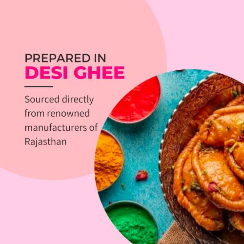 Image of SweeDesi Special Holi Hamper Sweets Box | Gujiya Prepared in Desi Ghee, Thandai Katli, Chandrakala with Greeting Card | Phalgun Box 6 | Shark Tank India Brand
