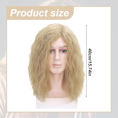 TSHAOUN Mens Blonde Wig Mid Length Curly Hair, Mens Wig for Adult, 16’’/40 cm Pop Rocking Dude Wigs for Men, Handsome Mens Cosplay Wigs for 70s 80s Fancy Dress Daily Costume Party Halloween (Blonde) - Image 3
