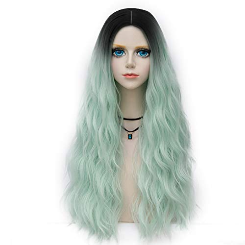 Forest Lady Collection Ombre Dark Root Long Curly Women Lolita Anime Cosplay Wig + Wig Cap (70cm, Neon Green F18)