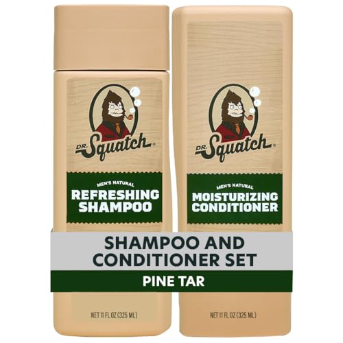 Dr. Squatch Natural Men's Shampoo and Conditioner Set - Healthy, Full Looking Hair - Pine Tar Natural Shampoo and Conditioner for Men (11 fl oz, 2-Pack)
