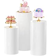 Asee'm White Round Cylinder Pedestal Stands Display 3PCS Pedestal Decor Backdrop Dessert Table Pi...
