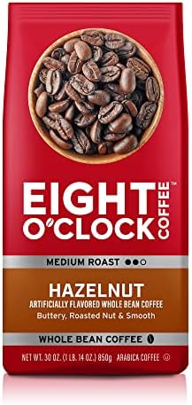 Eight O'Clock Coffee, Hazelnut, Medium Roast Whole Bean Coffee, 30 Ounce, Buttery, Smooth & Nutty