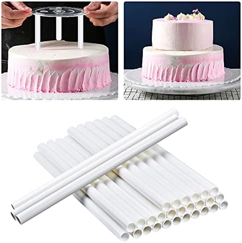 30 Pcs Cake Dowel Rods, 9.5 Inches White Plastic Cake Support Rods, Thicken Cake Round Dowels Straws with 0.4 Inch Diameter for Tiered Cake Construction and Stacking Supporting