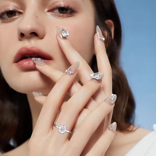 3CT Oval Cut Moissanite Engagement Rings For Women Lab Diamond Wedding Band 925 Sterling Silver Solitaire 18K Gold Plated Promise Rings For Her D Color VVS1 Anniversary Ring Size 4-11 7