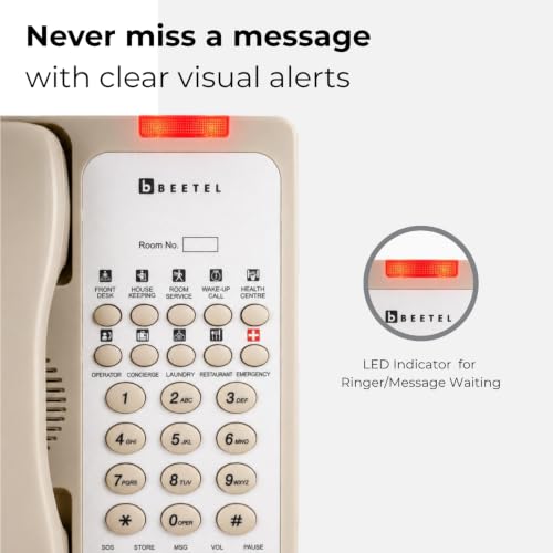 Image of Beetel H95 Hotel Landline Phone,Two way Speaker phone,In use,Ringer & Hold LED,10 Programmable Guest Keys and Flash timing,SOS Function,Hearing Aid Function,Desktop /Wall Mountable,8 Speed Dial (IVORY)