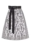 mit Rosenmotiven Moser Dirndlschürze midi 70er schwarz weiß mit Blumenmuster 008100, mit Rosenmotiven, schwarzes Schürzenband, Seidentaft S