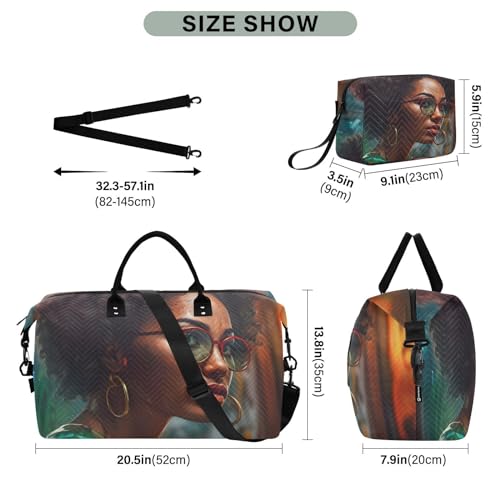 Large Travel Duffel Bag, Afro American Woman Sports Tote Gym Bag, Shoulder Weekender Overnight Bag for Women Men, Carry On Luggage with Toiletry Bag3