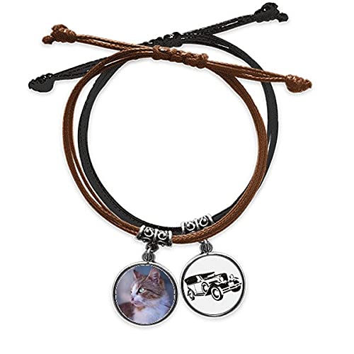 Bracelet corde main chat sauvage en cuir brun pour vos aventures