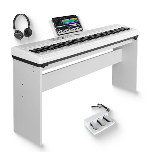 Image of STRICH 88 Keys Weighted Keyboard Piano with Stand & Sustain Pedal, Hammer-Action Digital Piano, Full-size Electric Piano Keyboard Supports USB-MIDI /Wireless Connect, White, SDP-120