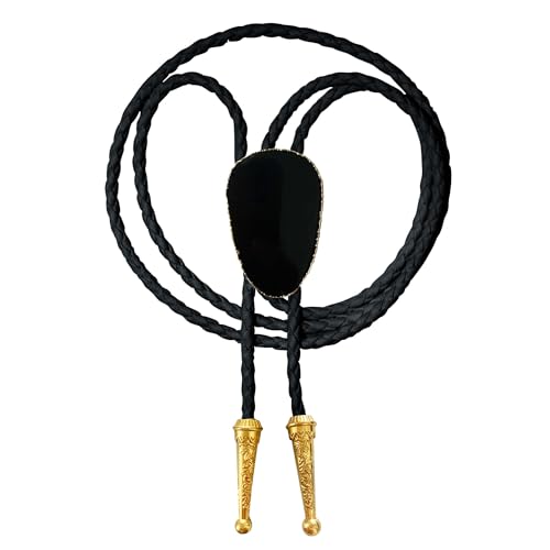 Image of Daisy Del Sol Gemstone Bolo Tie Braided Vegan Faux Leather Natural Stone Gold Handmade Necklace Adjustable Boho Western Jewelry