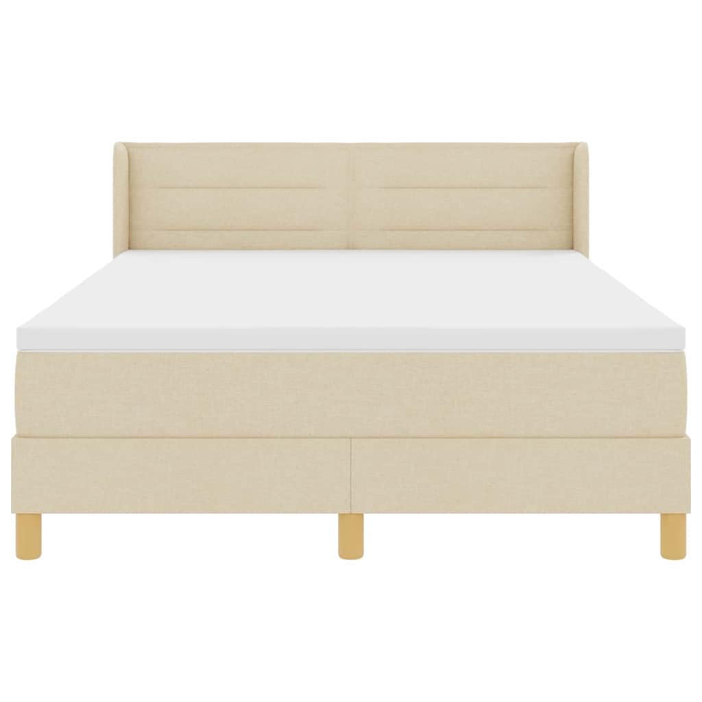 Boxspringbett mit Matratze und Topper Creme 140 x 200 cm Stoff, Doppelbett mit Lattenrost und Kopfteil, modernes Design für Schlafzimmer, langlebig und bequem