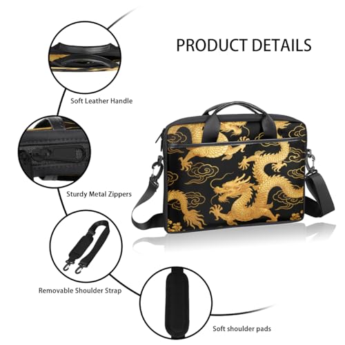 Maletín para portátil con diseño dragón negro y dorado 14-15 pulg miniatura 4