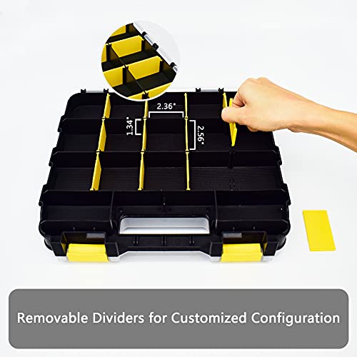 Image of Tools Organizer Box Small Parts Storage Box 34-Compartment Double Side Hardware Organizers with Removable Plastic Dividers for Screws, Nuts, Nails, Bolts
