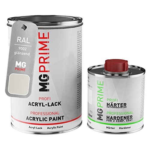 MG PRIME RAL 9002 Blanc gris/Grey white brillant peinture acrylique 1,5 Litres / 1500 ml durcisseur inclus