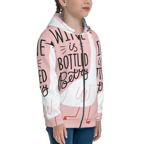 Goose Holding Wineglass with Red Wine Kid Hoodies Boys Zip Up Sweatshirts Girls Pullover with Pocket4