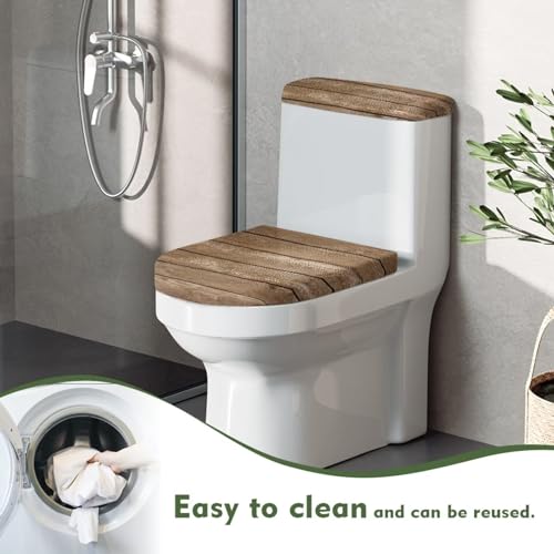 NETILGEN Toilet Tank Lid Cover and Toilet Seat Lid Cover with Elastic Bottom Toilet Covers 2 Pieces Set Universal Fit Toilet Top Covers Bathroom Decoration, Brown Wood Board - Thumbnail 4