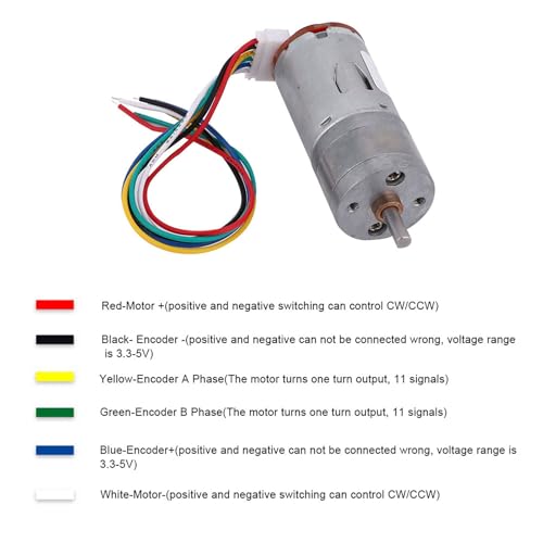 JGA25-371 -Encoder-Getriebemotor-Kit mit Montagehalterung und 65-mm-Rad für Autoroboter und Drucker, DC12V, 130 U/min (U/min 500)