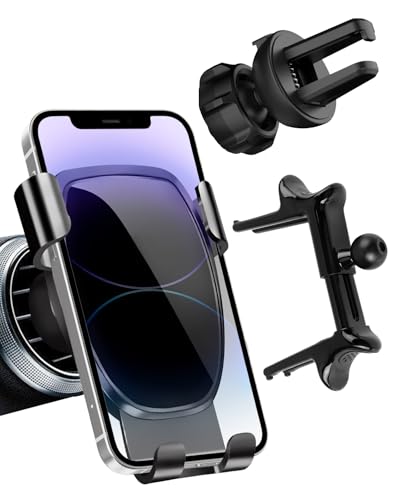 Car Phone Holder for Air Vents with Vent Clip Hook Round Square Mercedes Benz A/B/C/E/S Audi Mini Cooper 360° Rotation Stable Triangle Support Mobile Phone Mount 4.7-6.3inch for iPhone Galaxy (Black)