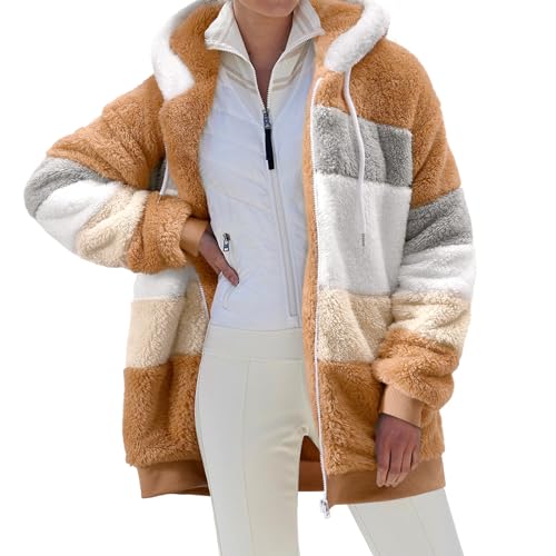 CMTOP Sudaderas Mujer con Capucha Cálido Sudadera con Forro Polar Grueso Hoodie Chaqueta Invierno Abrigo Suave y Esponjoso Casual Sudaderas Borreguito con Cremallera y Bolsillos(Marrón, M)