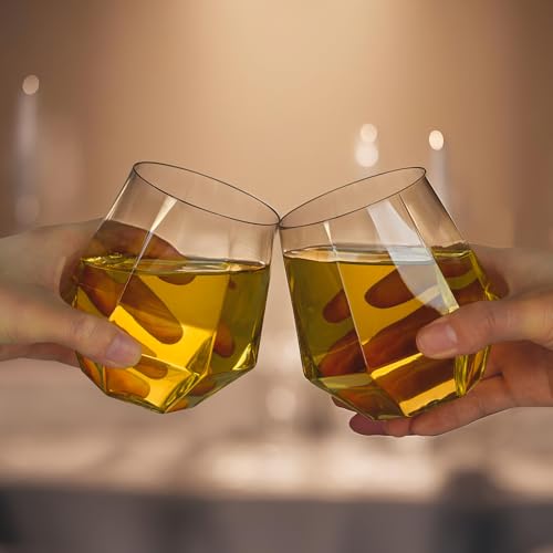 Image of Goodluck 40 PCS 12oz Diamond Stemless Clear Plastic Wine Whiskey Glasses