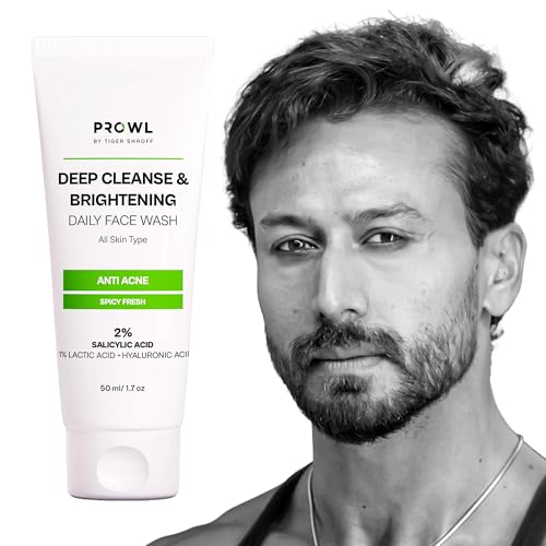 Image of PROWL by Tiger Shroff Facewash 2% Salicylic Acid | Anti Acne For Dry Combination Oily & Acne Prone Man Skin Care with 1% Lactic Acid, Hyaluronic Acid | Exfoliating Brightening Face Wash For Men | 50ml