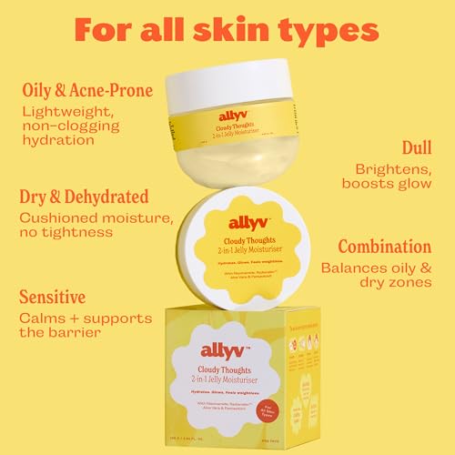 Image of Allyv Cloudy Thoughts 2-in-1 Jelly Moisturiser with Niacinamide, Radianskin, Aloe Vera & Pentavitin - Brightening, Dark Spot Reduction & Glow Boosting, Evens Skin Tone - 100 gm