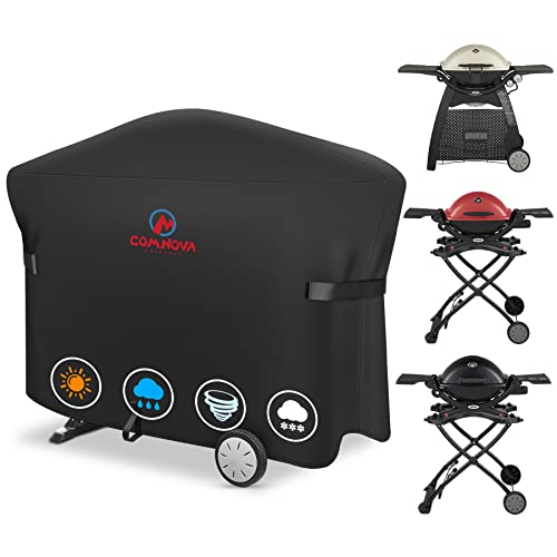 Image of Comnova Grill Cover for Weber Q Grill on Cart - 7112 BBQ Cover for Weber Q3000 /Q300 /Q2000 /Q200 with Portable Stand, 600D Heavy Duty & Waterproof BBQ Cover for Weber Q3200, 3000, 320, 300 and More