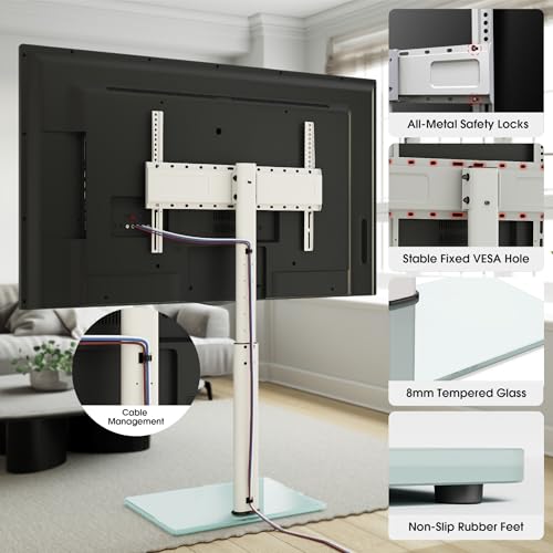 AOKCOS Tall Floor TV Stand for 32 to 75 Inch TVs up to 110 lb, 10 Level Height Adjustable & Tilting, Swivel TV Mount Stand for Livingroom/Bedroom, Max VESA 600x400mm(White) by AOKCOS - Image 2
