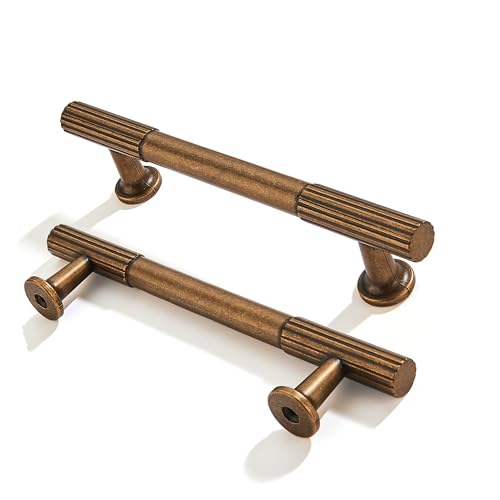 ZAUYX 2-Pack 3-3/4 Inch Hole Center Antique Brass Cabinet Pulls Solid Heavy Duty Cabinet Pull is Suitable for Drawers Dressers Handles Kitchens Bathroom cabinets