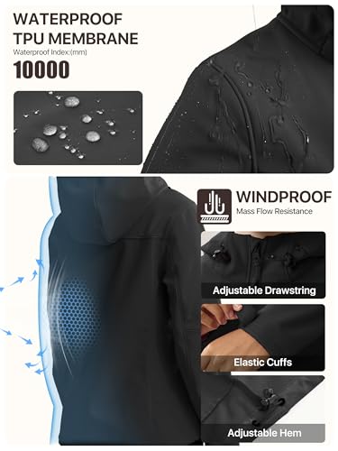 FREE SOLDIER Women's Waterproof Softshell Jacket with Hood Fleece Lined Warm Lightweight Windproof Rain Jacket for Hiking4