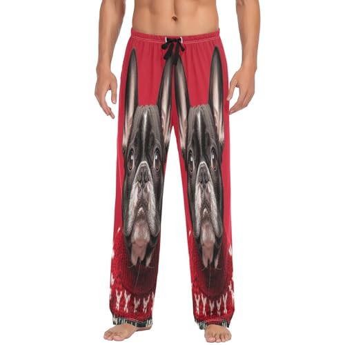 ALAZA Men's French Bulldog Wearing Christmas Sweaters on Red Sleep Pajama Pant