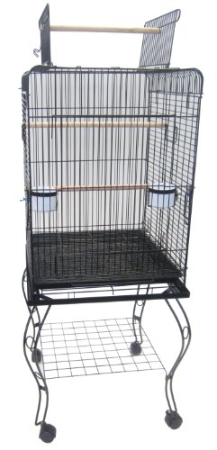 YML 20-Inch Open Top Parrot Cage with Stand, Black