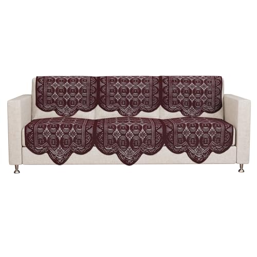Image of Kuber Industries (Set of 6) Stylish & Durable Cotton Sofa Covers 3 Seater | Washable Sofa Protector /Mat | Suitable Slipcover for Living Room & Office | Plain Circle - Brown