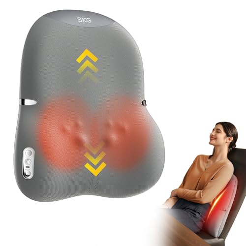 SKG Kabelloses Rückenmassagegerät für Schmerzlinderung, 4D Shiatsu Tiefengewebe-Massagegerät mit Auf- und Abbewegung & Wärmefunktion, Ganzrücken-Massage, Geschenk für Damen und Herren