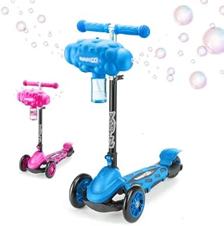 Xootz Kids Bubble Go Foldable Scooter, 3 Wheel Tri-Scooter with Bubble Machine, Tilt-and-Turn, Age 3+, Blue