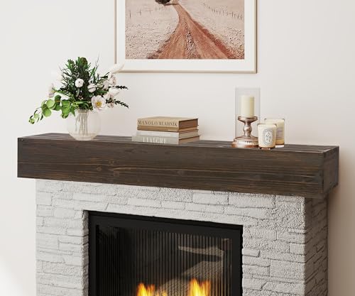 60' Rustic Wood Fireplace Mantel Shelf – Wall-Mounted Floating Shelf, Farmhouse Style, Perfect for...