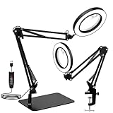 Bras de réglage flexible : bras à bascule longs flexibles (24,9 cm + 24,9 cm), les bras rotatifs métalliques peuvent être ajustés vers le haut et vers le bas et tournés à 360°, vous permettant d'ajuster l'angle pour diriger la lumière et la loupe exactement là où ils sont nécessaires.