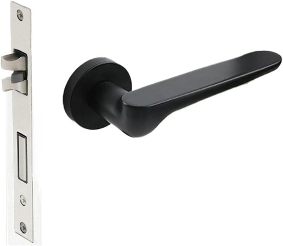 Modern Silent Door Lock Indoor Bedroom Room with Key Solid Wood Split Handle(Black 7069-58)